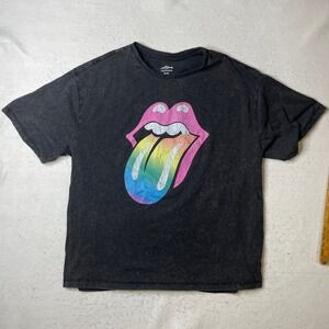 Rolling Stones Logo Rainbow Tongue Graphic T Shirt M Medium Black Wash